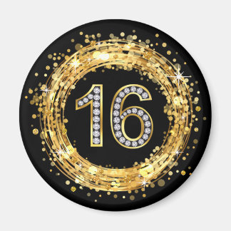 Íman Diamante Número 16 Glitter Bling Confetti | ouro