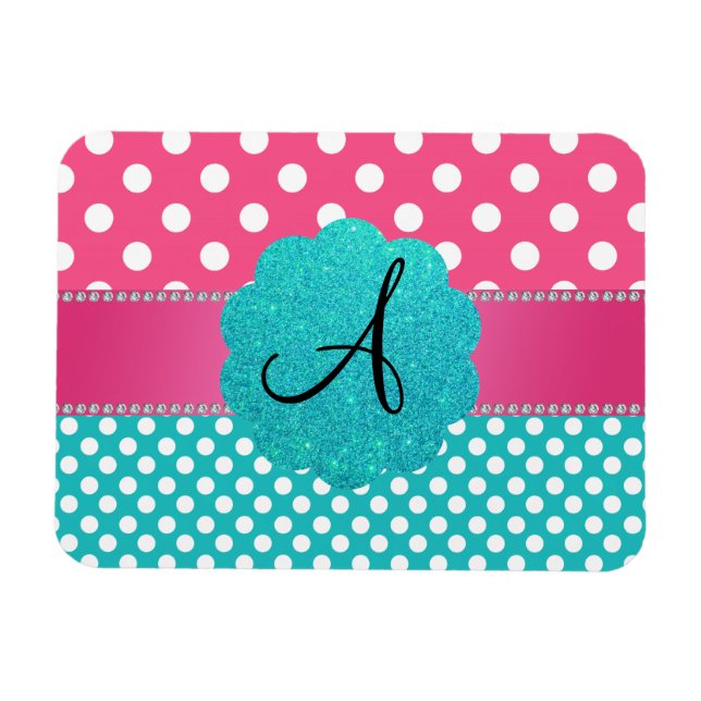 Íman Diamantes de bolinhas monogramas cor-de-rosa (Horizontal)
