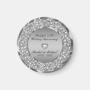 Íman Diamantes de prata e aniversário do coração