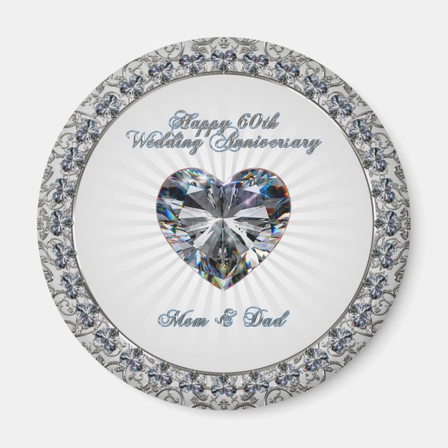 Íman Diamond Heart 60th Wedding Anniversário Magnet (Frente)