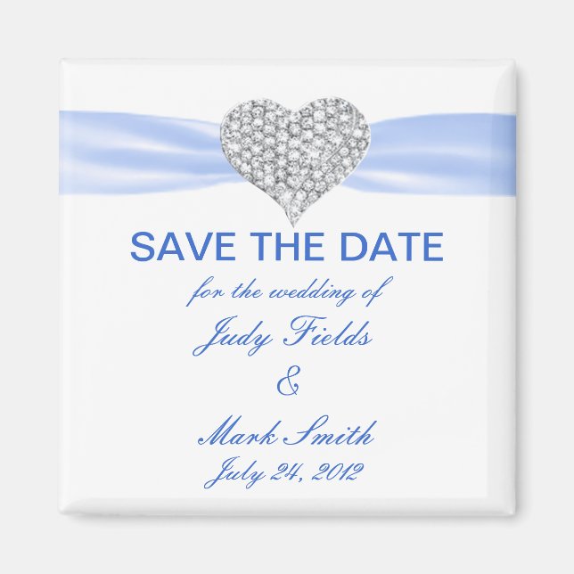 Íman Diamond Heart Blue Wedding Salve O Magnet (Frente)