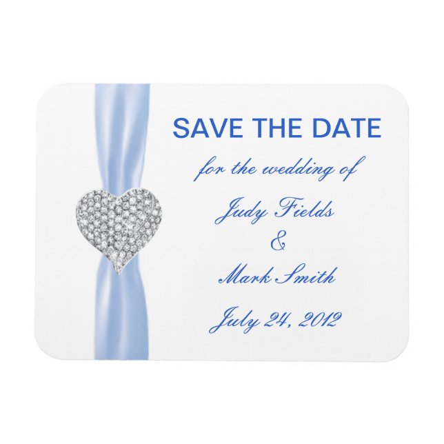 Íman Diamond Heart Blue Wedding Salve O Magnet (Horizontal)
