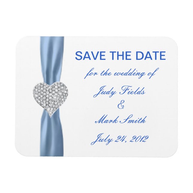 Íman Diamond Heart Blue Wedding Salve O Magnet (Horizontal)