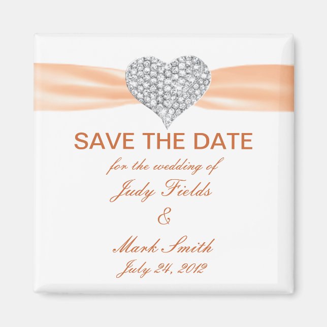 Íman Diamond Heart Orange Weding The Date Magnet (Frente)