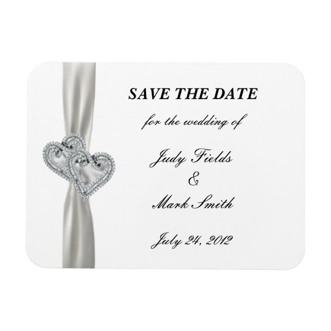Íman Diamond Hearts White Wedding Salve The Date Magnet (Horizontal)