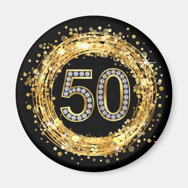 Íman Diamond Número 50 Glitter Bling Confetti | ouro (Frente)