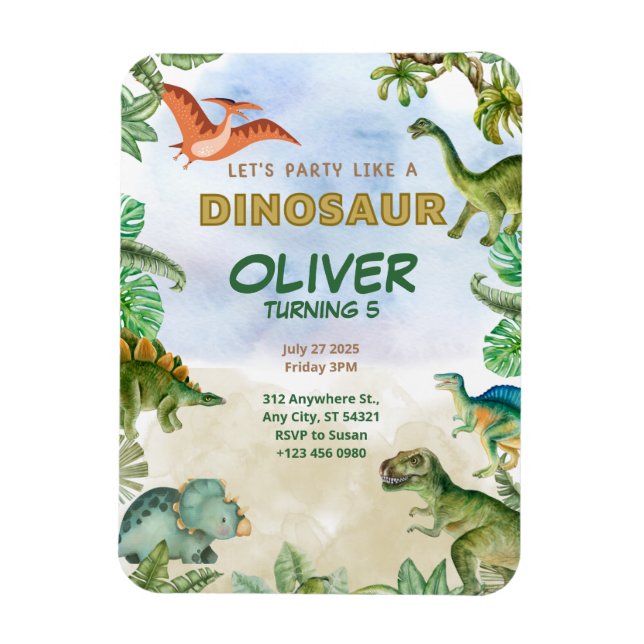 Íman Dinossaur Dino T-rex Aniversário Convoca Flexível (Vertical)