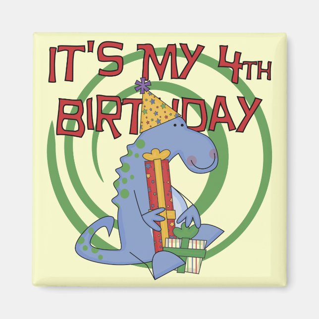Íman Dinossauro, 4º aniversário T-shirts e presentes (Frente)