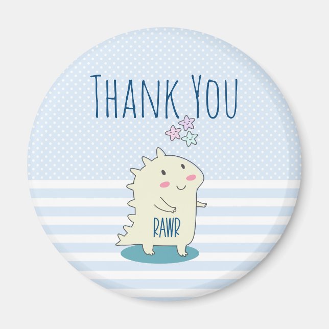 Íman Dinossauro Amarelo bonito com estrelas felizes Obr (Frente)