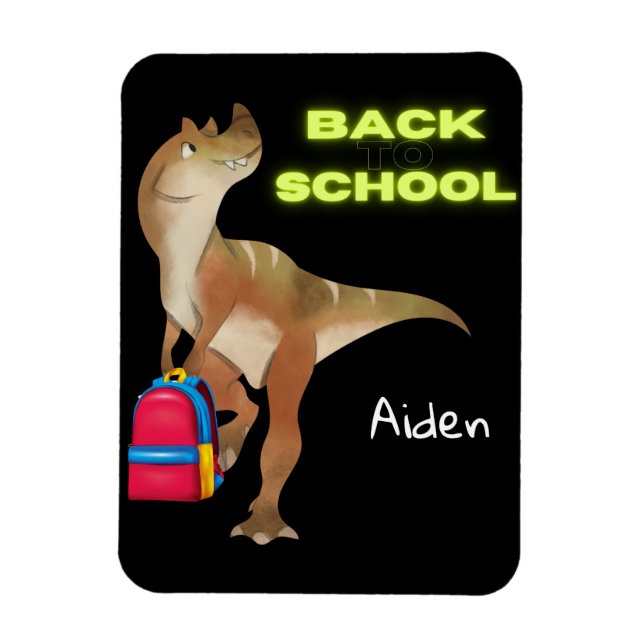 Íman Dinossauro amigável com mochila "Voltar à escola" (Vertical)