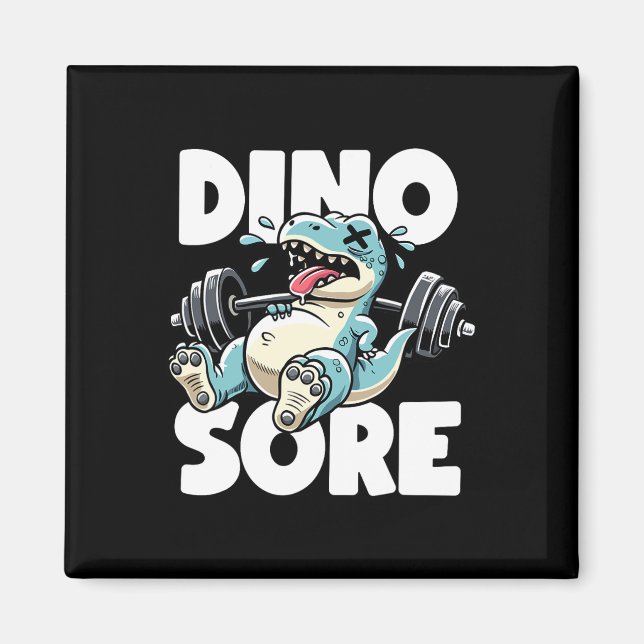 Íman Dinossauro de academia engraçado levantando peso A (Frente)
