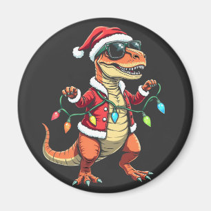 Íman Dinossauro Envolvido com Luzes de Natal Santa Hat