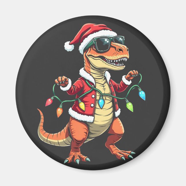 Íman Dinossauro Envolvido com Luzes de Natal Santa Hat (Frente)