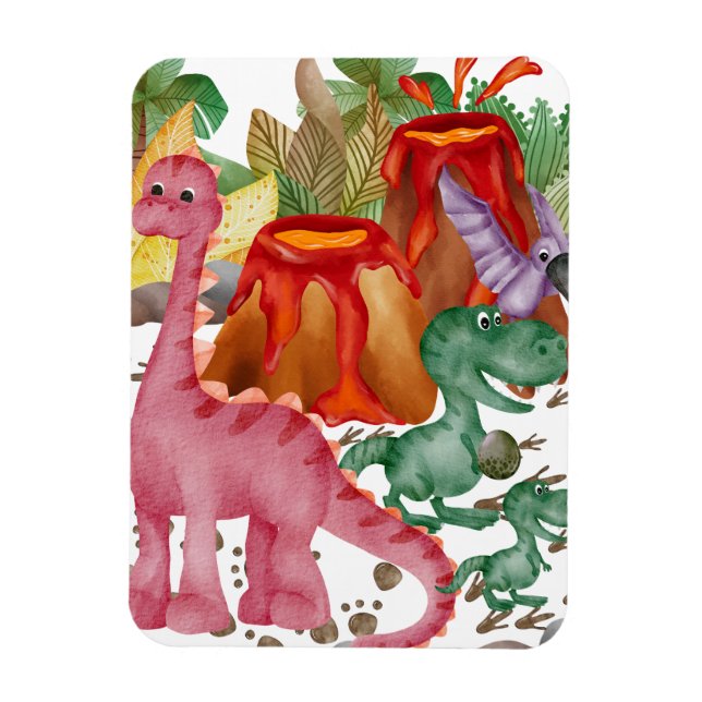 Íman Dinossauro Fofo E Vulcão Em Erupção (Vertical)