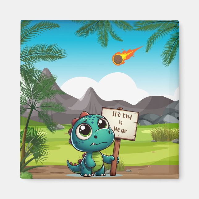 Íman dinossauro fofo, engraçado (Frente)
