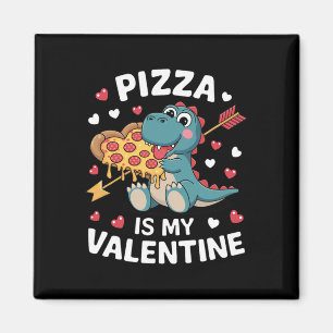 Íman Dinossauro Fofo Segurando Pizza Para Um Dia dos Na