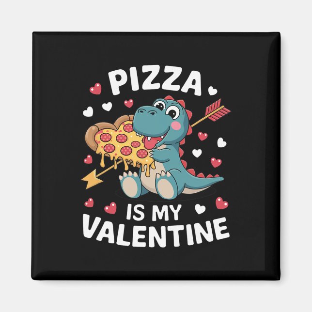Íman Dinossauro Fofo Segurando Pizza Para Um Dia dos Na (Frente)