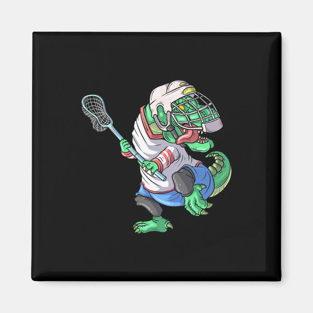 Íman Dinossauro Lacrosse T Rex Com Bastão De Lacrosse E (Frente)