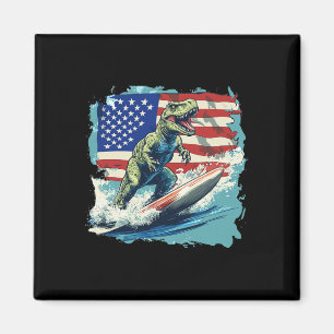 Íman Dinossauro Vermelho Branco Azul Surfando Para Juri
