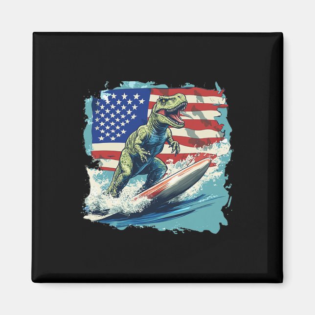 Íman Dinossauro Vermelho Branco Azul Surfando Para Juri (Frente)