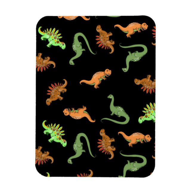 Íman Dinossauros Fofos em Fundo Preto (Vertical)