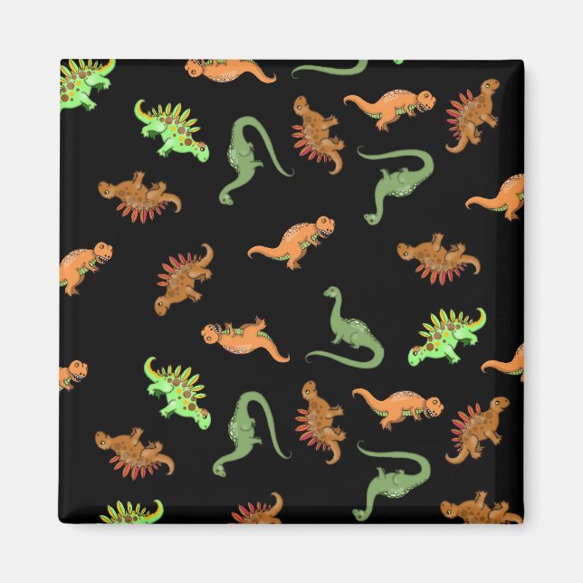 Íman Dinossauros Fofos em Fundo Preto (Frente)