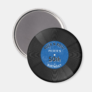 Íman Disco de Vinil Retro Rock N Roll Azul de Aniversár