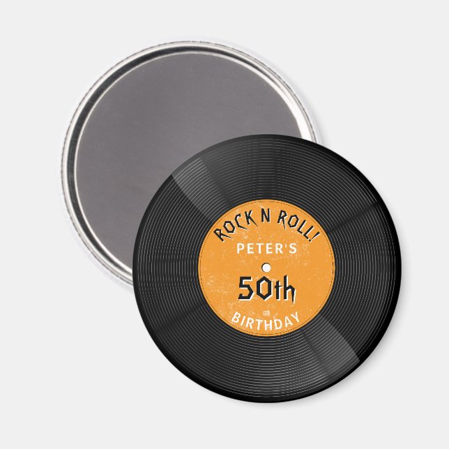 Íman Disco de Vinil Retro Rock N Roll Laranja Aniversár (Front/Back)