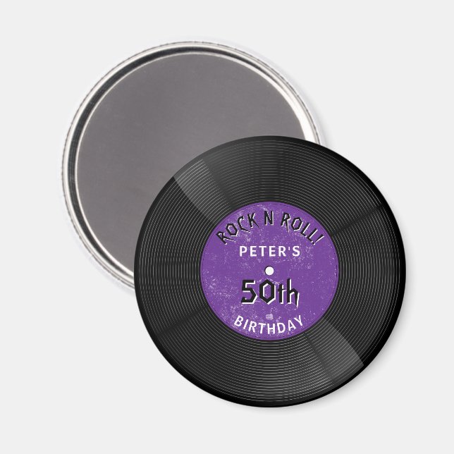 Íman Disco de Vinil Retro Rock N Roll Roxo Aniversário (Front/Back)