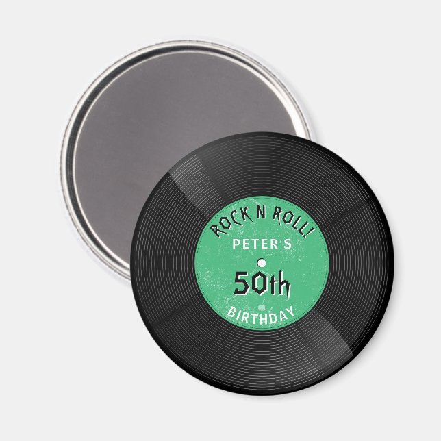 Íman Disco de Vinil Retro Rock N Roll Verde Aniversário (Front/Back)