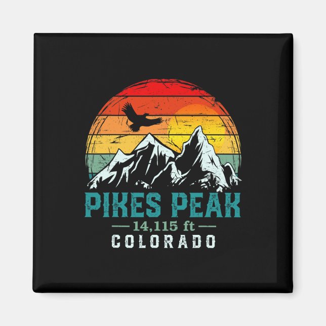 Íman Distressed Pikes Peak Mountain Colorado Retro Hiki (Frente)