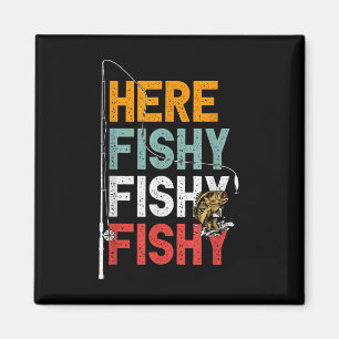 Íman Dito Engraçado de Pesca Gráfico Vintage Aqui Peixe