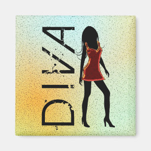 Íman Diva de Moda em Magnetos Quadrados Personalizados 