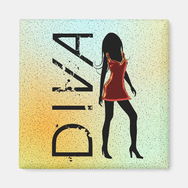 Íman Diva de Moda em Magnetos Quadrados Personalizados  (Frente)