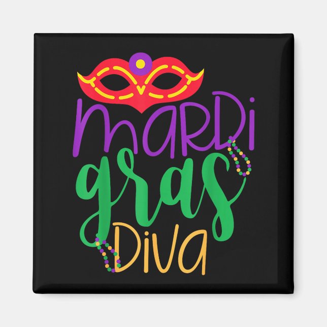 Íman Diva do Mardi Gras - Design de Máscara e Contas (Frente)