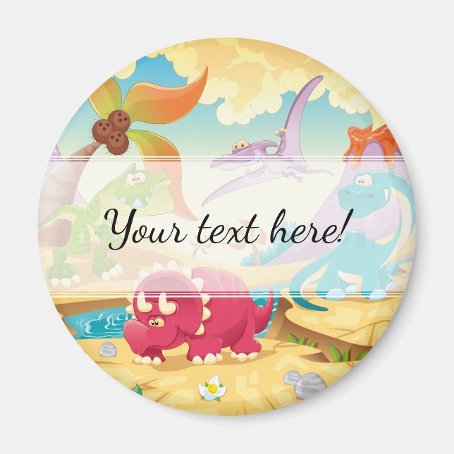 Íman Diversão Colorida Dinossauros de Cartoon (Frente)