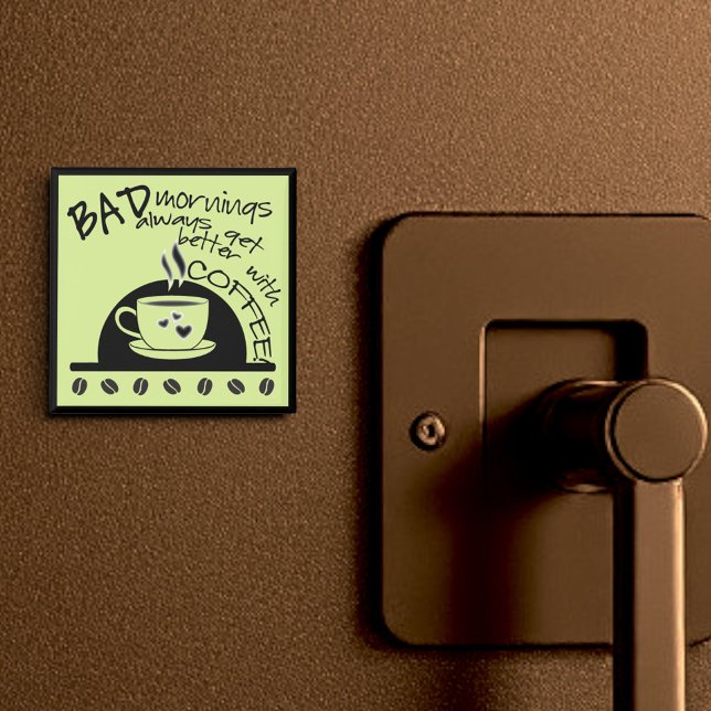 Íman Diversão das manhãs verdes com arte de café em equ (2" square coffee magnet)