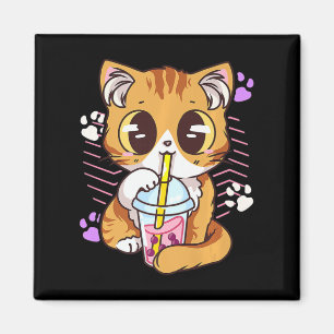 Íman Diversão Kawaii Cute Cat Boba Bubble milk Tea Anim