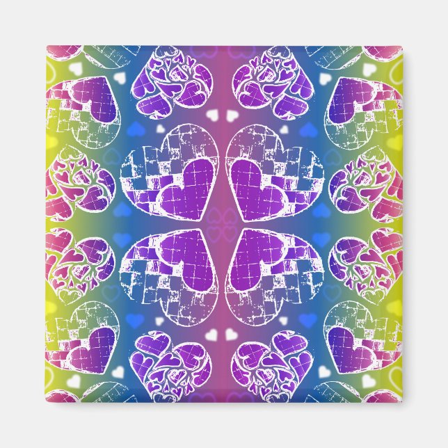 Íman Diversão Púrpura, azul, corações brancos amarelos (Frente)