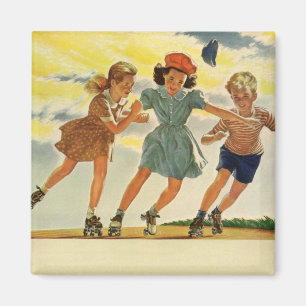 Íman Diversão Vintage de Patinação no Rolo Crianças Men