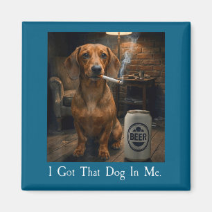 Íman Divertido Cachorro Dachshund Fumando Cerveja