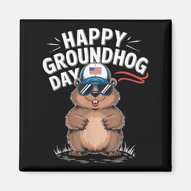 Íman Divertido Feliz Dia do Groundhog  (Frente)