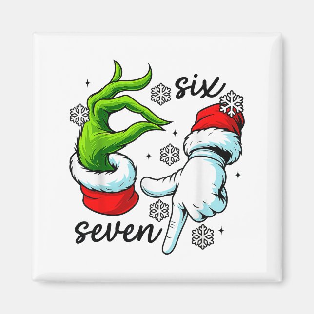 Íman Divertido Seis Sete 67 Meme 6 7 Natal Elf Mão Meni (Frente)