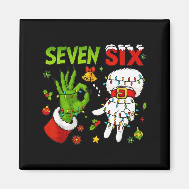 Íman Divertido Seis Sete 67 Meme 6 7 Natal Elfo Mão Men (Frente)