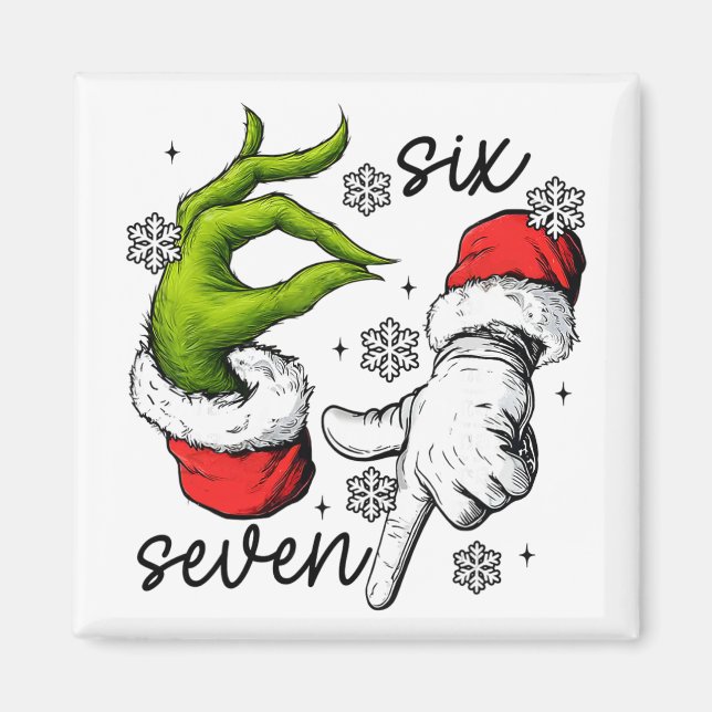 Íman Divertido Seis Sete 67 Meme 6 7 Natal Elfo Mão Men (Frente)