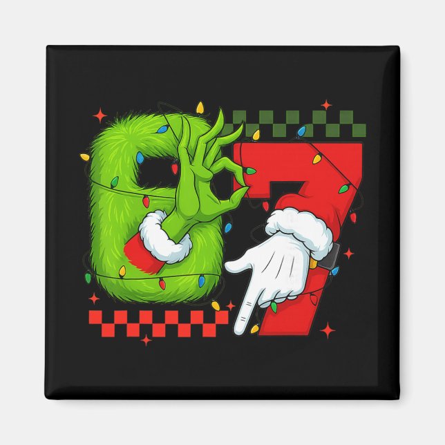 Íman Divertido Seis Sete 67 Meme 6 7 Natal Elfo Mão Men (Frente)