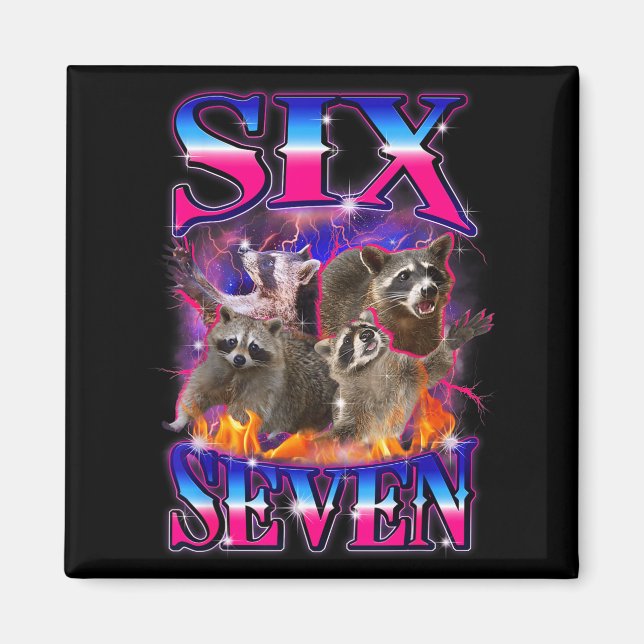 Íman Divertido Six Seven 67 Meme 67 Racoon Meme Bootleg (Frente)