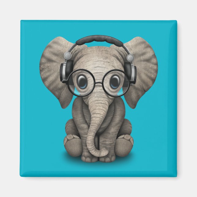 Íman Dj de elefante bebê personalizável com Fones de ou (Frente)