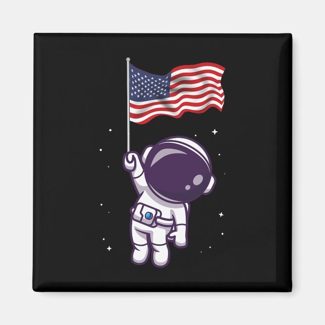 Íman Do Astronauta Americano Flag Funny Patrioti (Frente)
