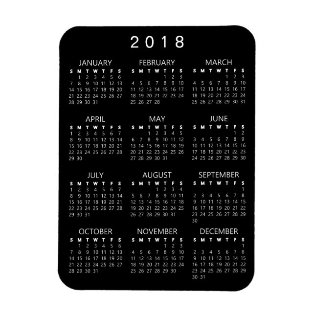 Íman do Calendário 2018 - Preto - (Ano de Fonte Pe (Vertical)